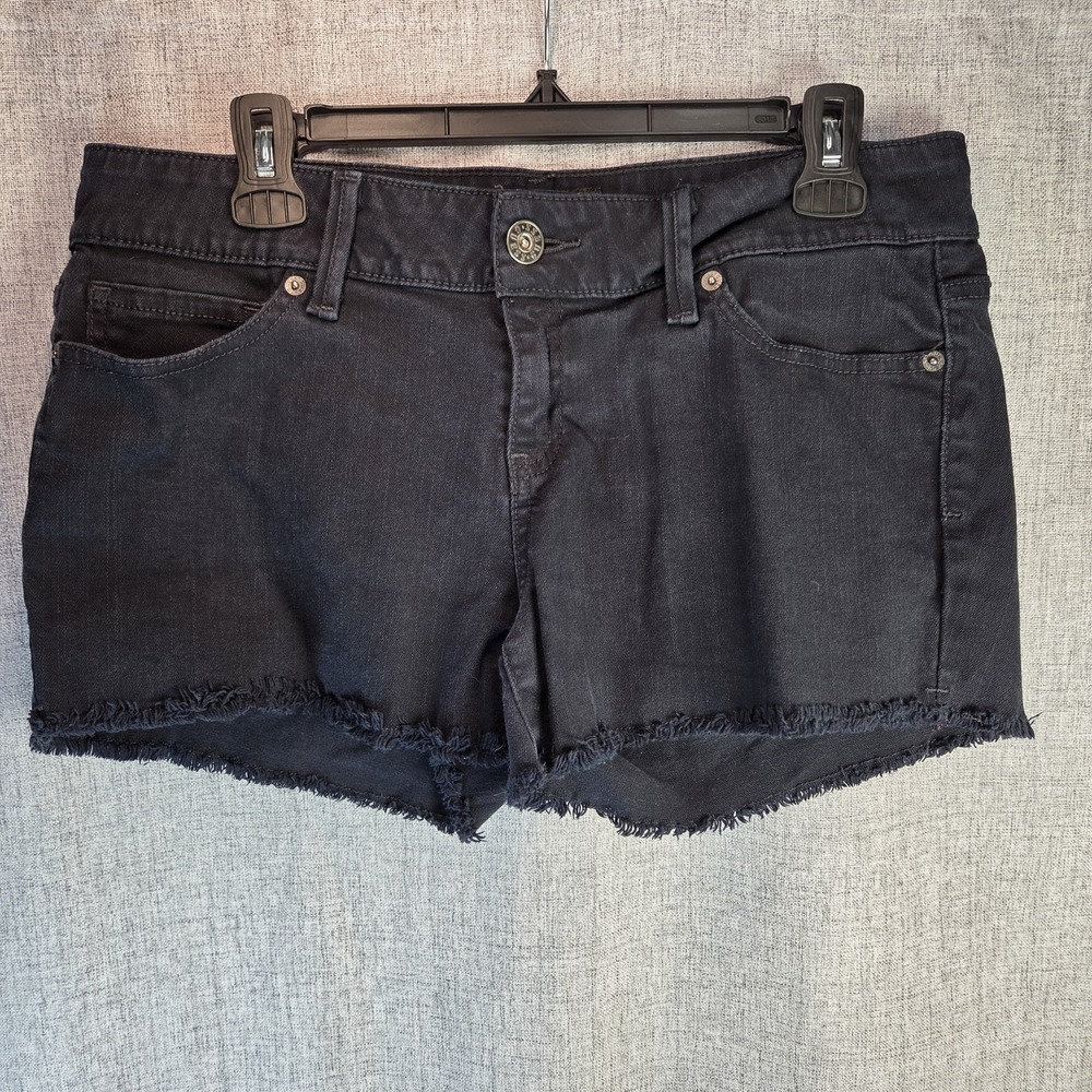 GUESS Womens Size 31 Black Denim Distressed Shorts Logo Grunge Outdoor